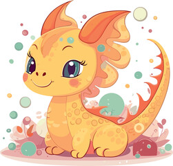 yellow baby dragon in kawaii style. vector illustration