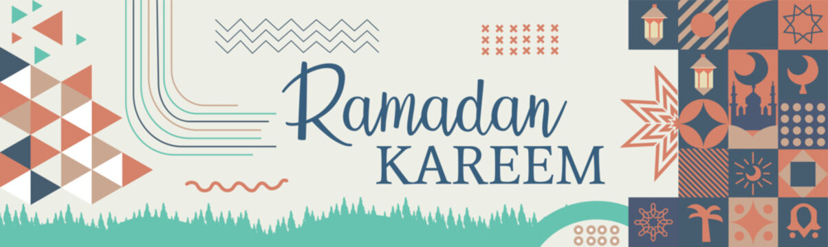 Ramadan Kareem Banner design. Islamic greeting card template Poster, media banner. A set of vector illustrations.