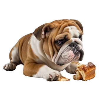 English bulldog puppy eating 