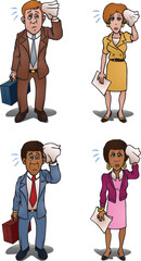 illustration of a  tired businessman and businesswoman