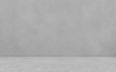 Empty gray concrete cement room studio studio texture background. Grunge and rough wall and floor surface. Old vintage interior design room. 	