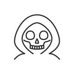 Skeleton in a hood, linear icon. Death. Line with editable stroke