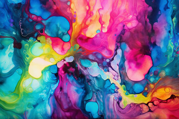 A vibrant alcohol ink piece featuring energetic neon colors