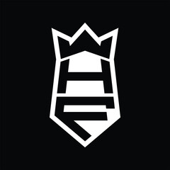 HF Letter Logo monogram hexagon shield shape up and down with crown isolated style design