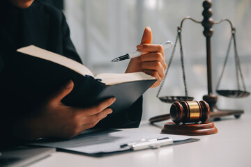 female lawyers working at the law firms. Judge gavel with scales of justice. Legal law, lawyer, advice and justice concept. - obrazy, fototapety, plakaty