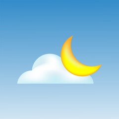 Crescent moon and Cloud 3d weather icon illustration