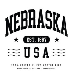 Nebraska text effect vector. Editable college t-shirt design printable text effect vector	