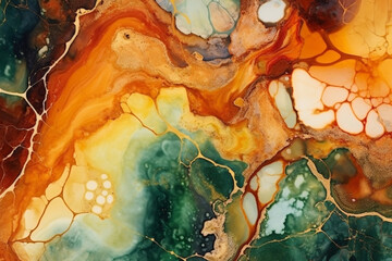 An abstract alcohol ink creation featuring a harmonious mix of earthy tones
