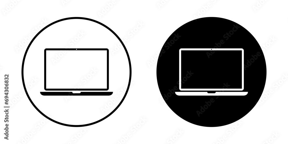 Poster laptop computer icon on circle background. notebook symbol vector