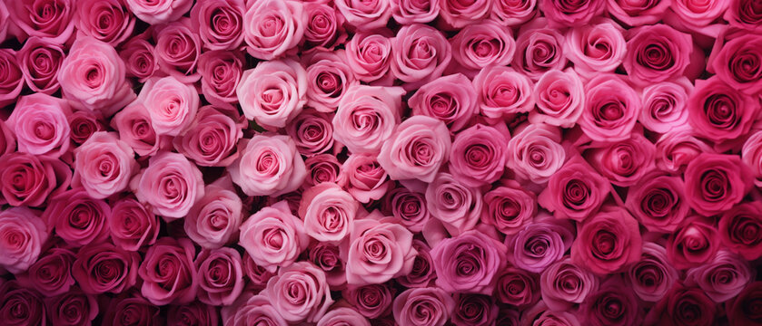 Gradient of pink roses background in full bloom