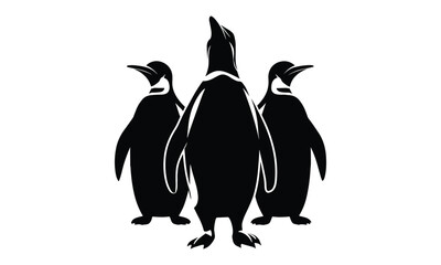 "Sleek Noir Penguins: Captivating Stylized Black Silhouette Vector Design"