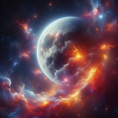 Universe with planets, stars and galaxies in outer space, showing the beauty of space exploration. Generative AI.