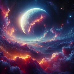 Universe with planets, stars and galaxies in outer space, showing the beauty of space exploration. Generative AI.