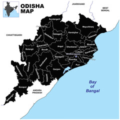 Silhouette Odisha map vector illustration on white background