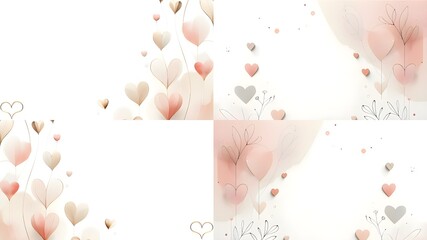 Set of four images. Image with minimalist style hearts. Cards. Watercolor. Valentine's Day....