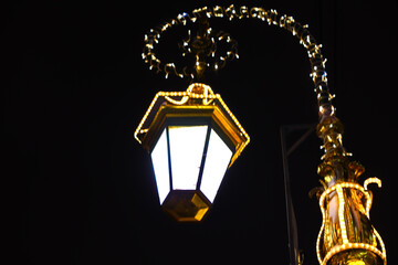 Christmas vintage lantern in night city