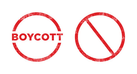 Set of circle boycott red stamp icon vector illustration in transparent background fit for watermark boycott product - obrazy, fototapety, plakaty
