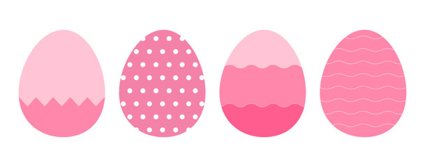 Set of easter eggs in pink isolated on white background.Collection of cute pink egg vector graphic illustration.