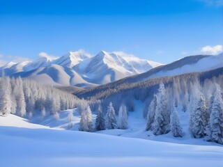 "Immerse yourself in the breathtaking scenery of a Winter Wonderland, where snow-capped mountains and frosted trees create a picturesque landscape that will take your breath away."