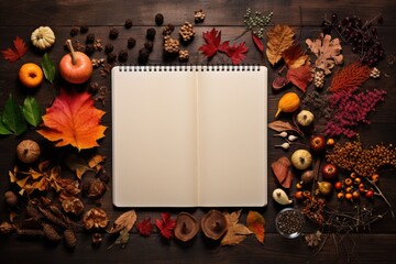 Naklejka na ściany i meble Autumn composition with empty notebook 