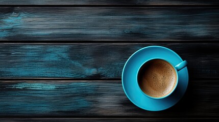 Blue Coffee Cup Graces a Wooden Table, Invoking the Essence of a Perfect Brew.