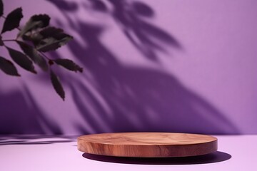 Abstract minimalistic scene with geometric forms. podium on purple background with shadows. product...