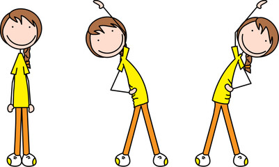 Cartoon vector illustration of a girl exercising - oblique stretches