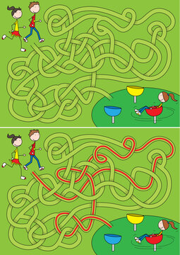 Playground maze for kids with a solution