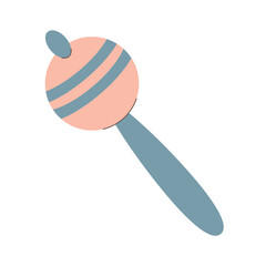 Baby rattle toy in retro style isolated on white background