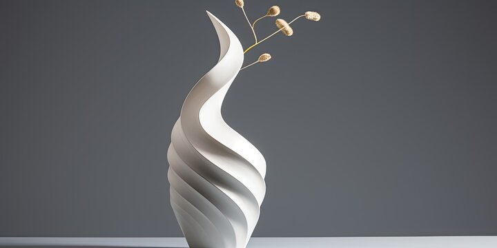 Contemporary vase in a spiral shape, white background.