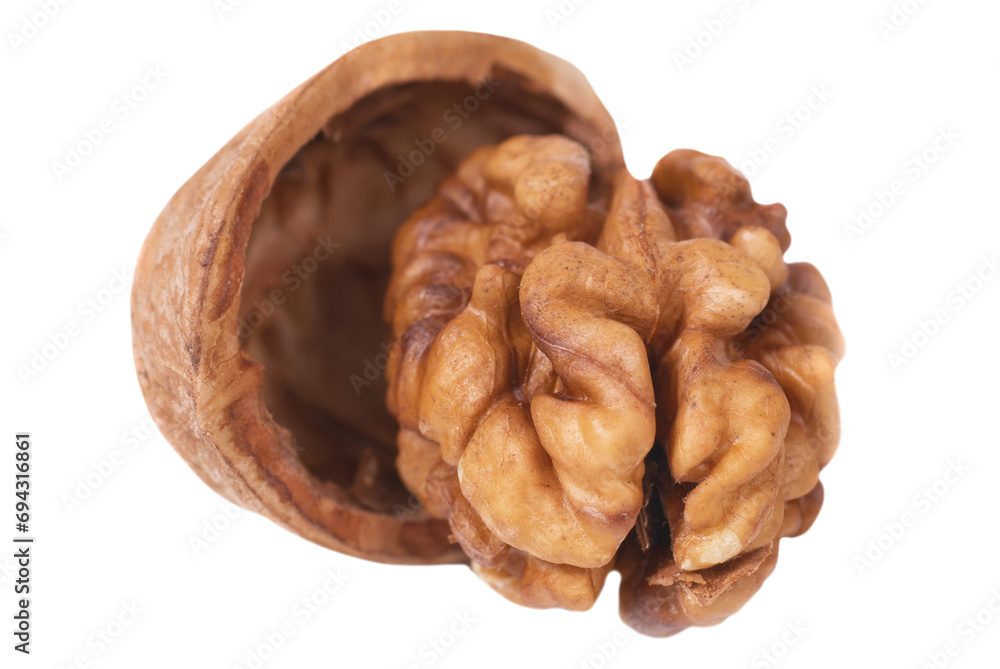 Wall mural Open walnut nut and shell in PNG isolated on transparent background - Wall murals