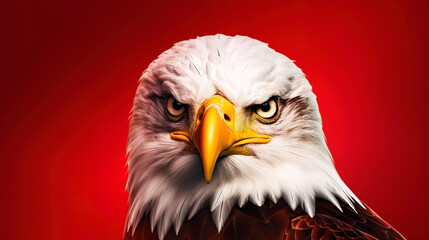 Portrait of cute eagle on a red background