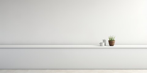 Empty kitchen scene with a white podium and minimalistic background.