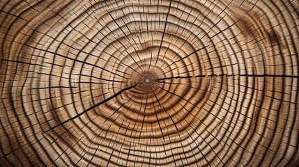 Close-up of the texture and patterns of tree rings on a freshly cut log.