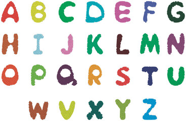 Fototapeta premium English alphabet. Cartoon font with colored letters. Stained glass. Multi-colored capital letters on a transparent background. 