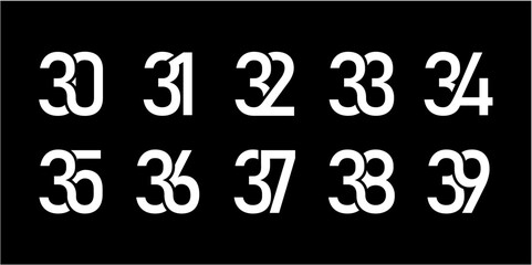 30, 31, 32, 33, 34, 35, 36, 37, 38, 39 Letter Initial Logo Design Template Vector Illustration