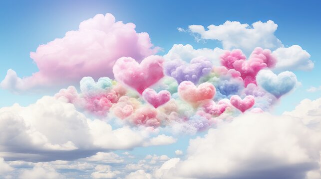 Heart-Shaped Cloudscape. Colorful Valentines Day Hearts as a Beautiful Abstract Background