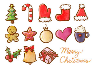 메리 크리스마스 귀여운 아이콘, 손그림, merry christmas holiday cute icons