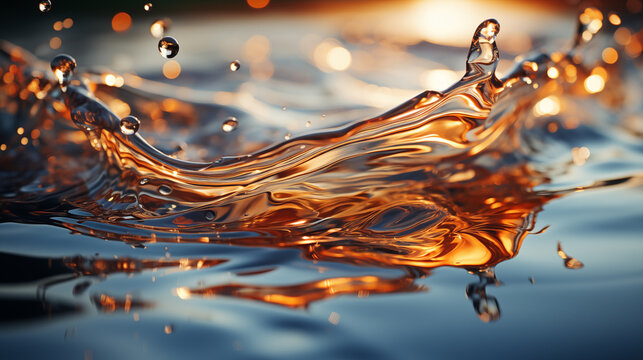 water splash in the style of tiffany glass and gaudi, curated collection, transparent, backlit, golden hour, shallow depth of field