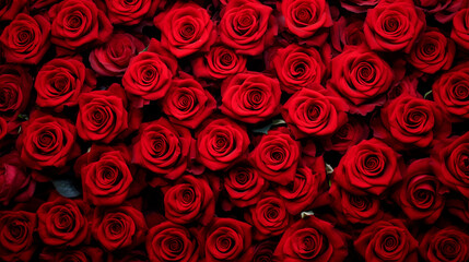 Texture of red roses background a lot. Selective focus.