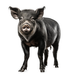 Happy young pig isolated on white background. Funny animals emotions. . AI generated content