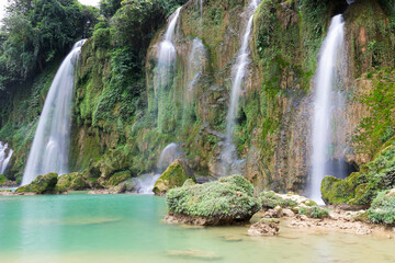 Fototapeta premium Ban Gioc Waterfalls stands as one of the grandest and most captivating Vietnam waterfalls.