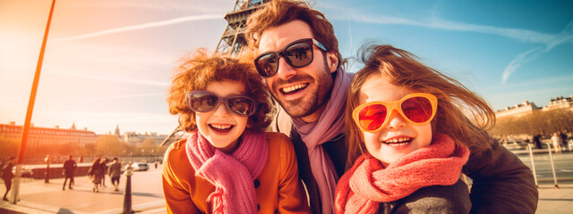 Happy family together in Paris. Selective focus. - obrazy, fototapety, plakaty