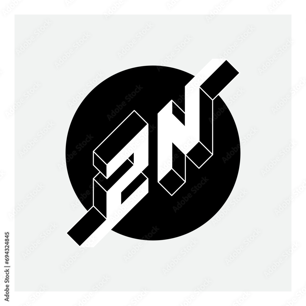 Poster three-dimension letters z and n. isometric 3d font for design. vector. zn or 2n - monogram or logoty