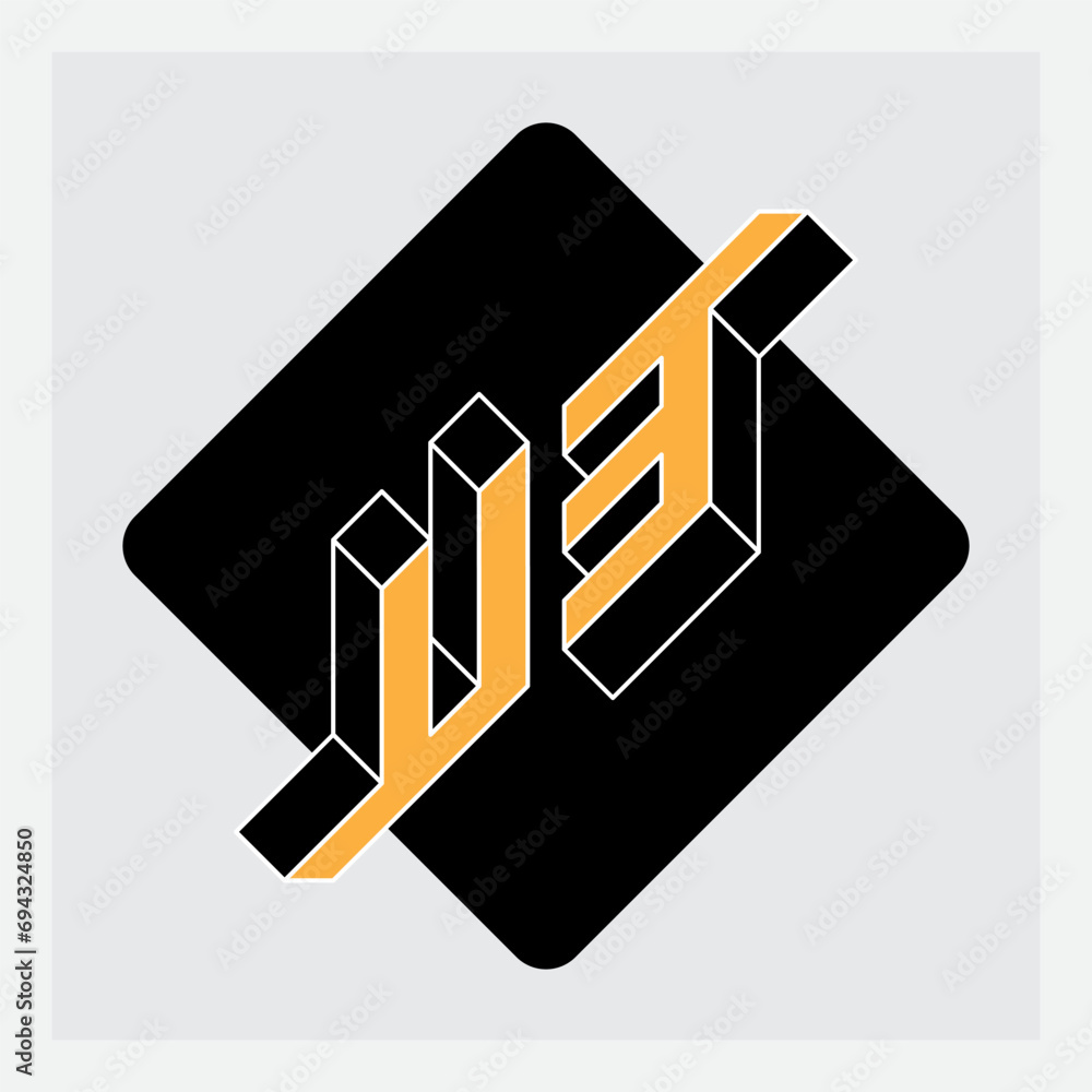 Poster u3 - logotype. isometric 3d font for design. three-dimension letter and number. u and 2 vector logo.