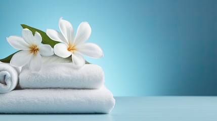 Fototapeta na wymiar zen flowers and white towels - spa/wellness backdrop-background