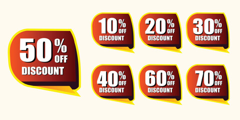 Sale and discount labels, Abstract offer Sale Discount labels set design, Discount tags collection with percent set, 10, 20, 30, 40, 50%, 60%, 70% percent sale promotion tag.