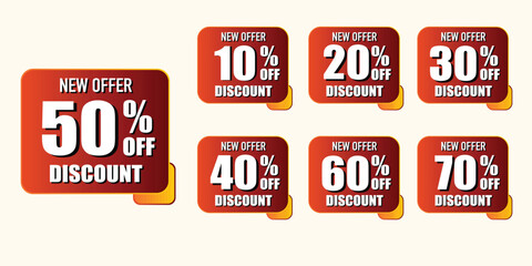 Sale and discount labels, Abstract offer Sale Discount labels set design, Discount tags collection with percent set, 10, 20, 30, 40, 50%, 60%, 70% percent sale promotion tag.