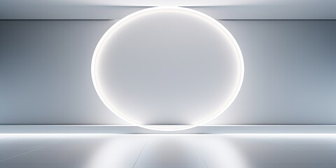 Minimalist interior with circular white light, contemporary architectural backdrop photo.