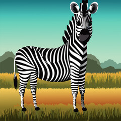 Zebra. Illustration. Zebra in natural grass habitat, Kenya National Park. Nature wildlife scene, Africa. International Zebra Day. January 31. 2024.